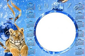 Шаблон для фотошопа- Новогодний календарь с тигром